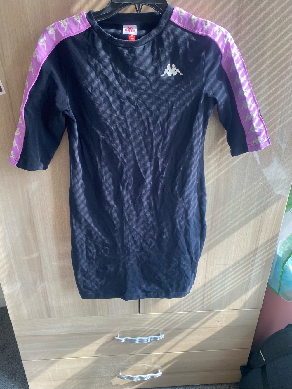 Kappa women’s Black mini T-shirt dress with Purple Logo Tape
